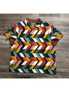 Anthropologie Maeve Mock Neck Geometric Medium Short Sleeve Sweater